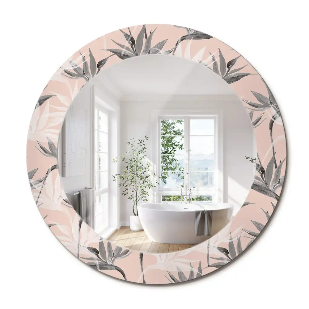 Miroir rond avec décoration fleur de strelitzia