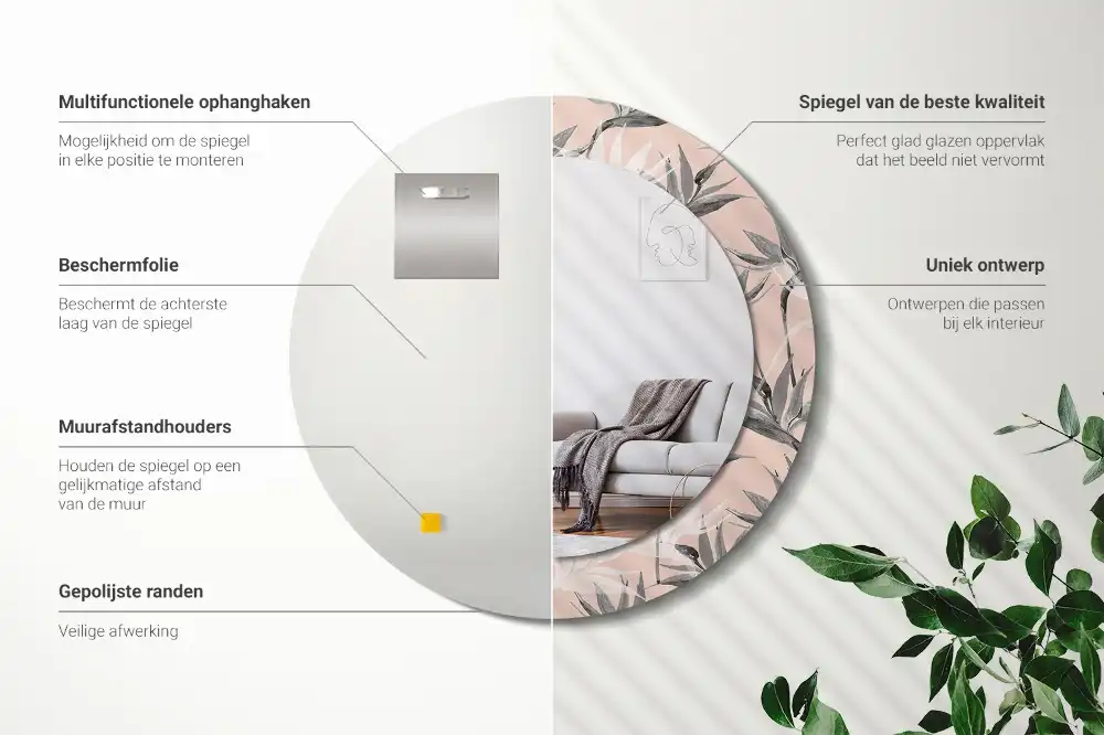 Miroir rond avec décoration fleur de strelitzia