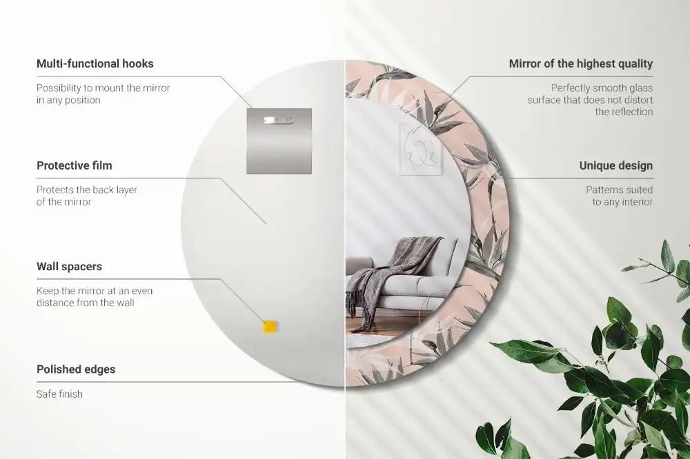 Miroir rond avec décoration fleur de strelitzia