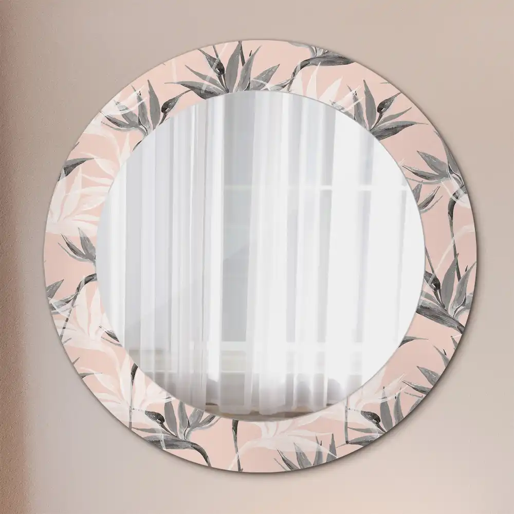 Miroir rond avec décoration fleur de strelitzia