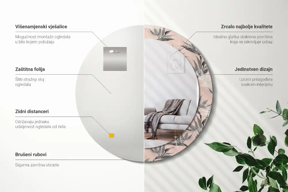 Miroir rond avec décoration fleur de strelitzia