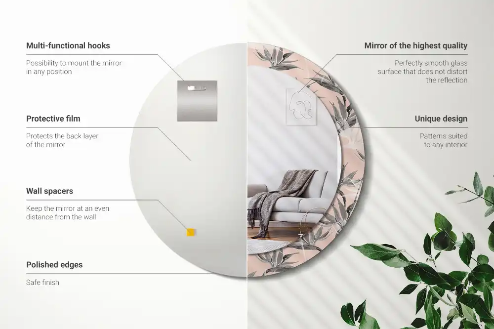 Miroir rond avec décoration fleur de strelitzia