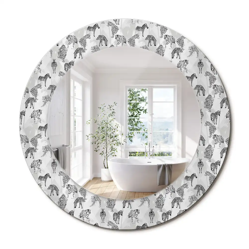Miroir rond cadre avec impression tigre tropical