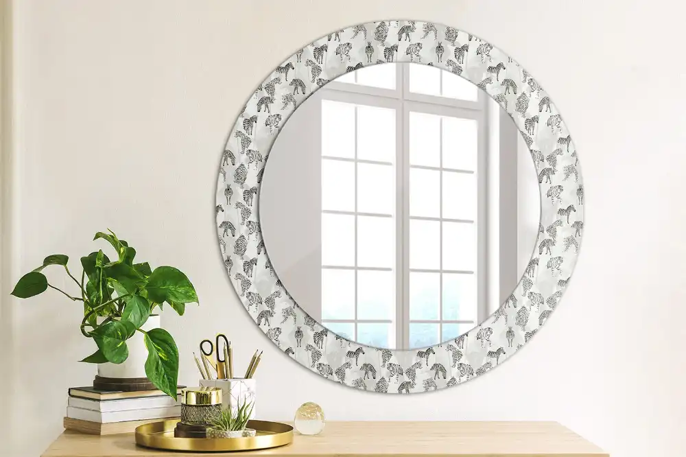 Miroir rond cadre avec impression tigre tropical