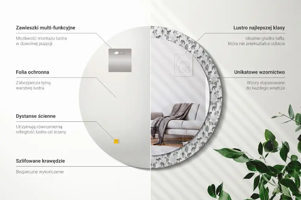 Miroir rond cadre avec impression tigre tropical