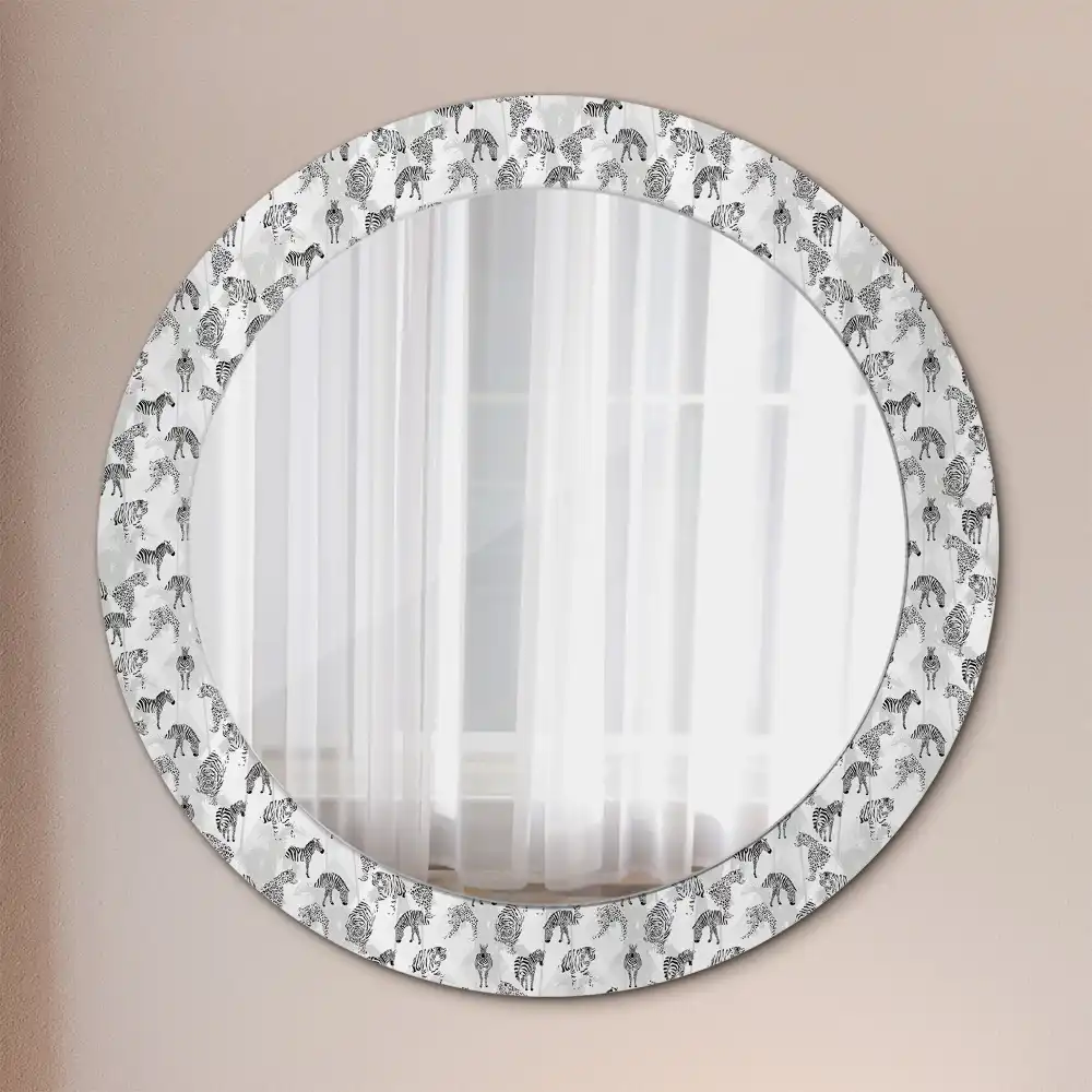 Miroir rond cadre avec impression tigre tropical