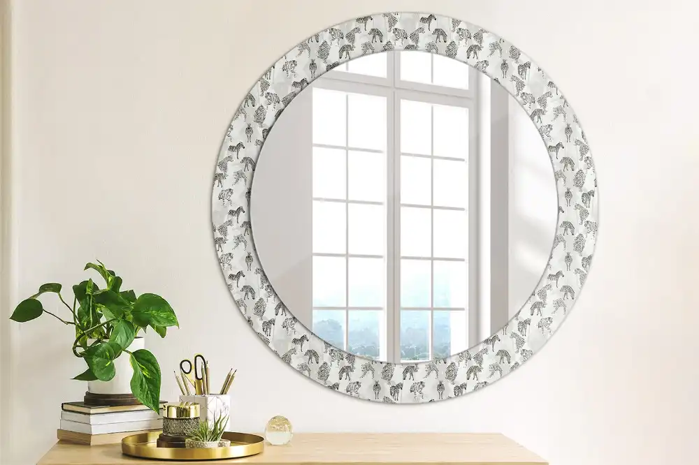 Miroir rond cadre avec impression tigre tropical