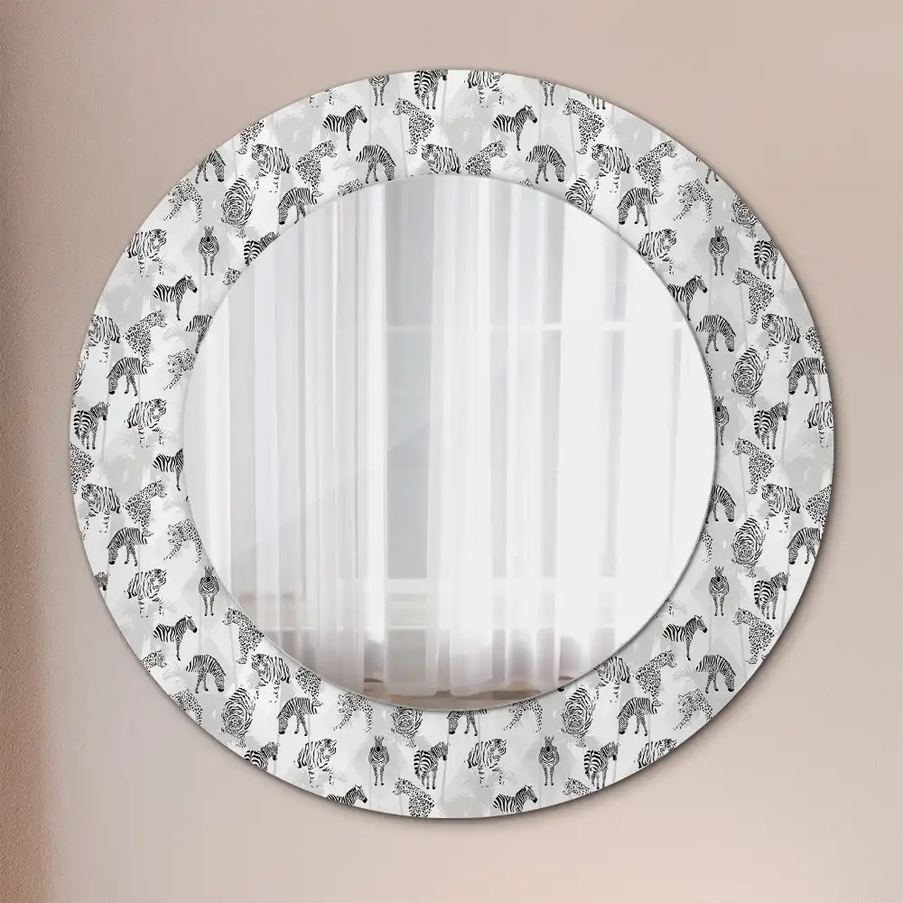 Miroir rond cadre avec impression tigre tropical
