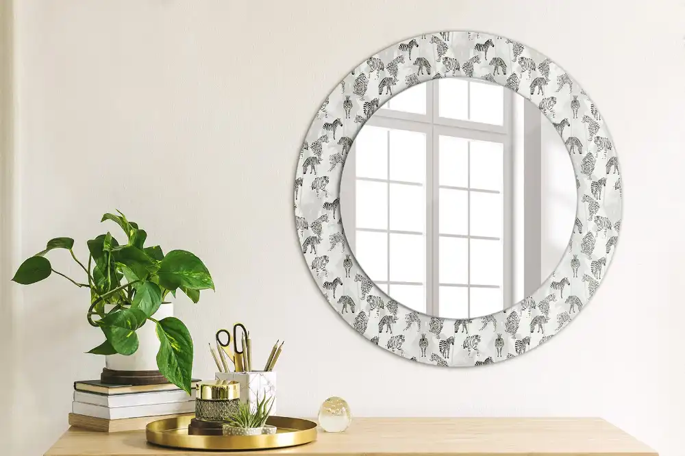 Miroir rond cadre avec impression tigre tropical