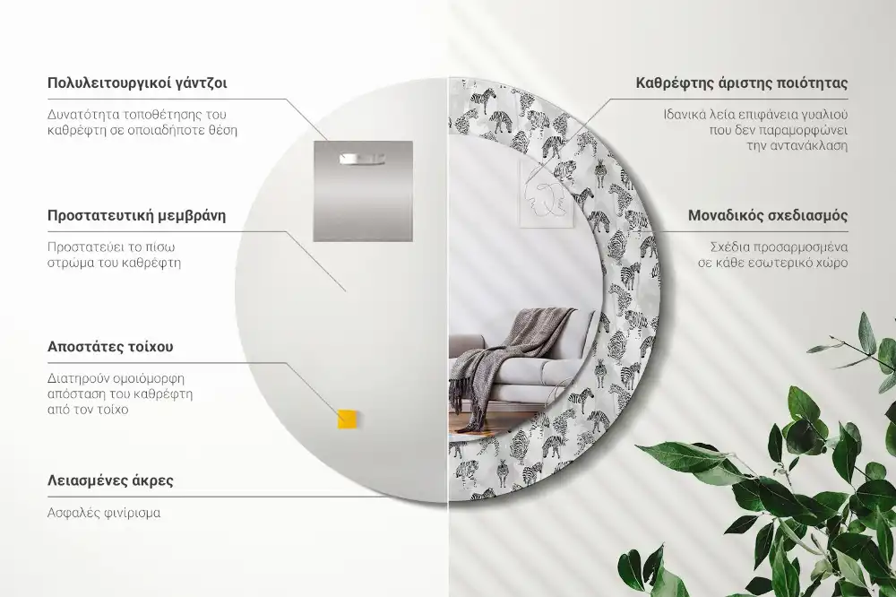 Miroir rond cadre avec impression tigre tropical