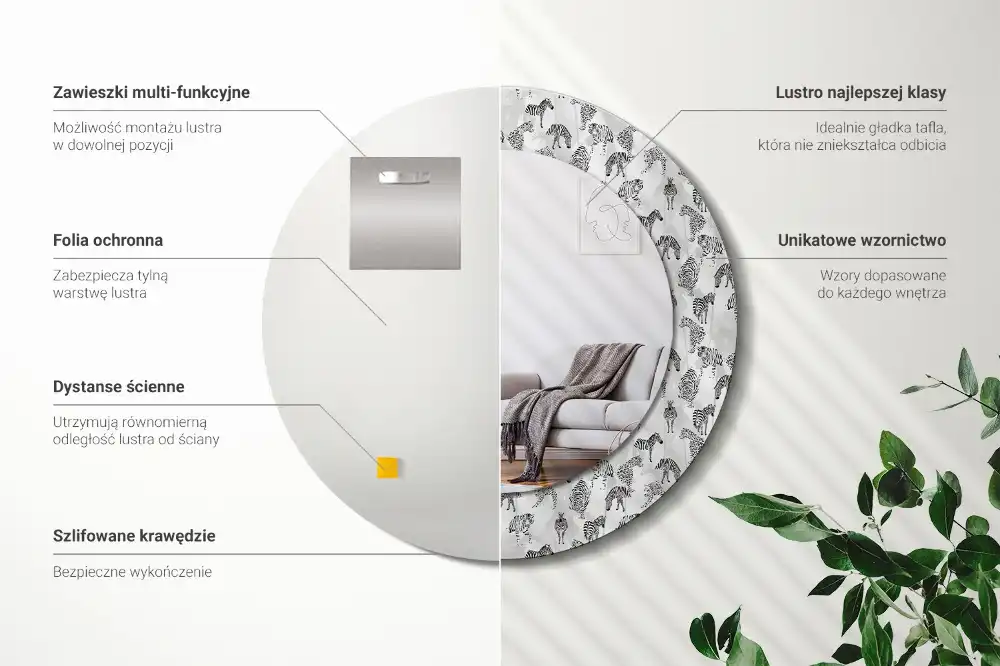 Miroir rond cadre avec impression tigre tropical