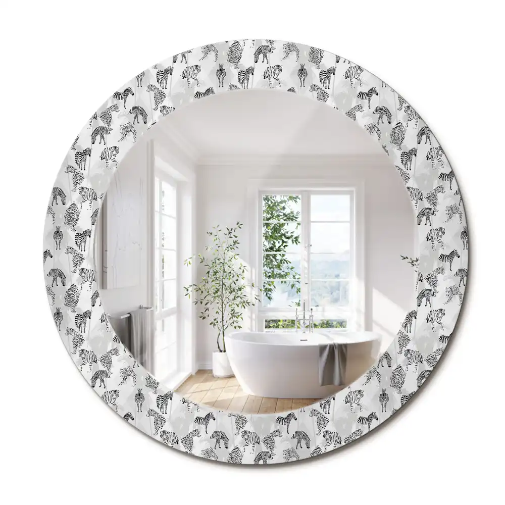 Miroir rond cadre avec impression tigre tropical
