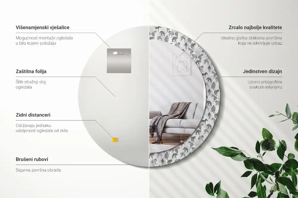 Miroir rond cadre avec impression tigre tropical