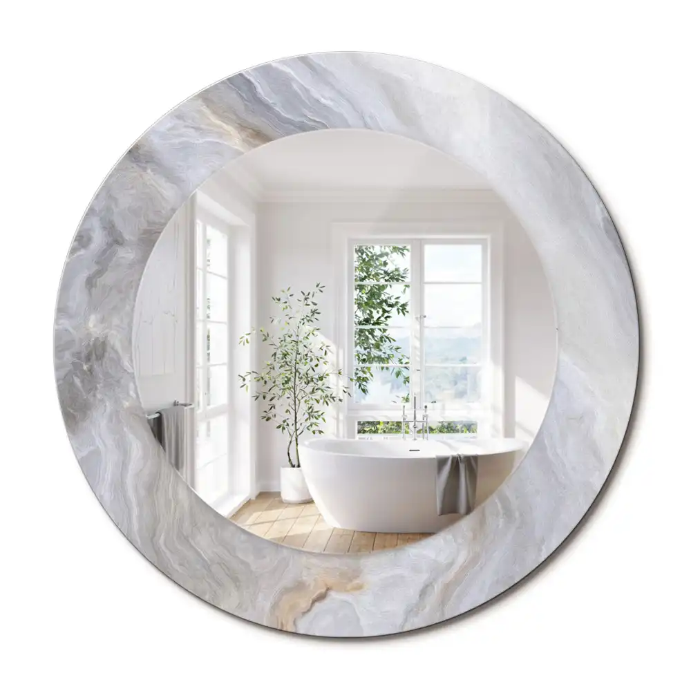 Miroir rond cadre imprimé marbre abstrait