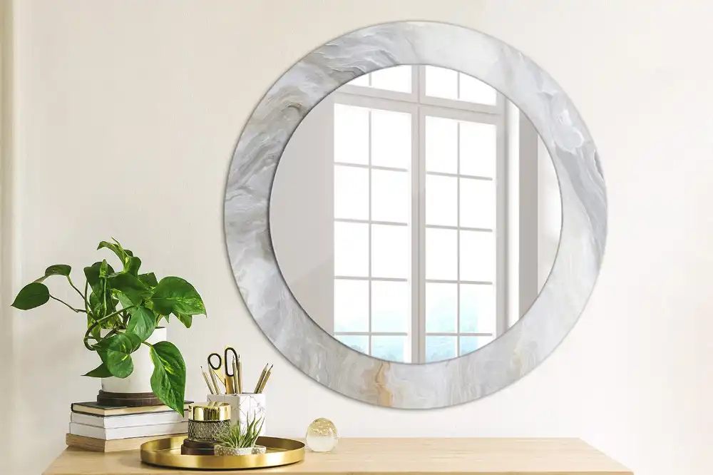 Miroir rond cadre imprimé marbre abstrait