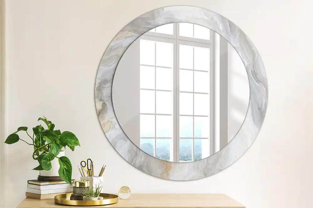 Miroir rond cadre imprimé marbre abstrait