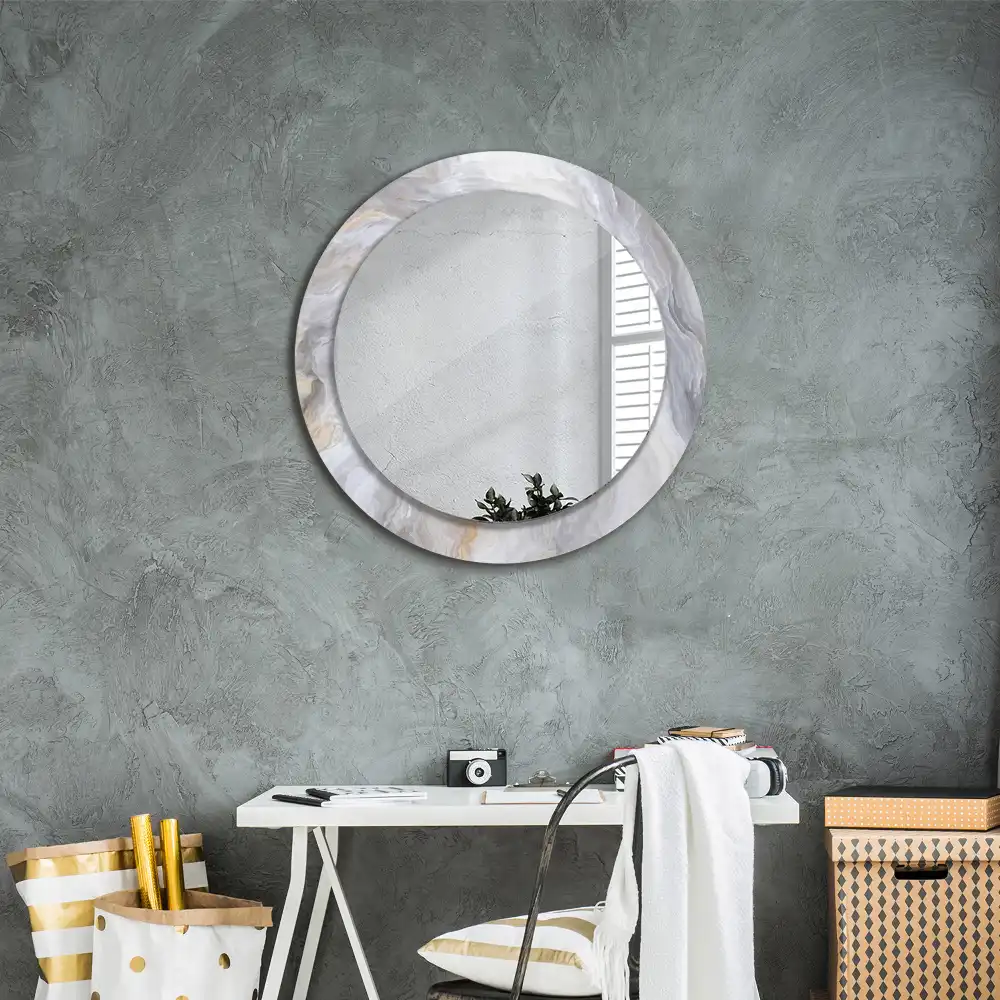 Miroir rond cadre imprimé marbre abstrait