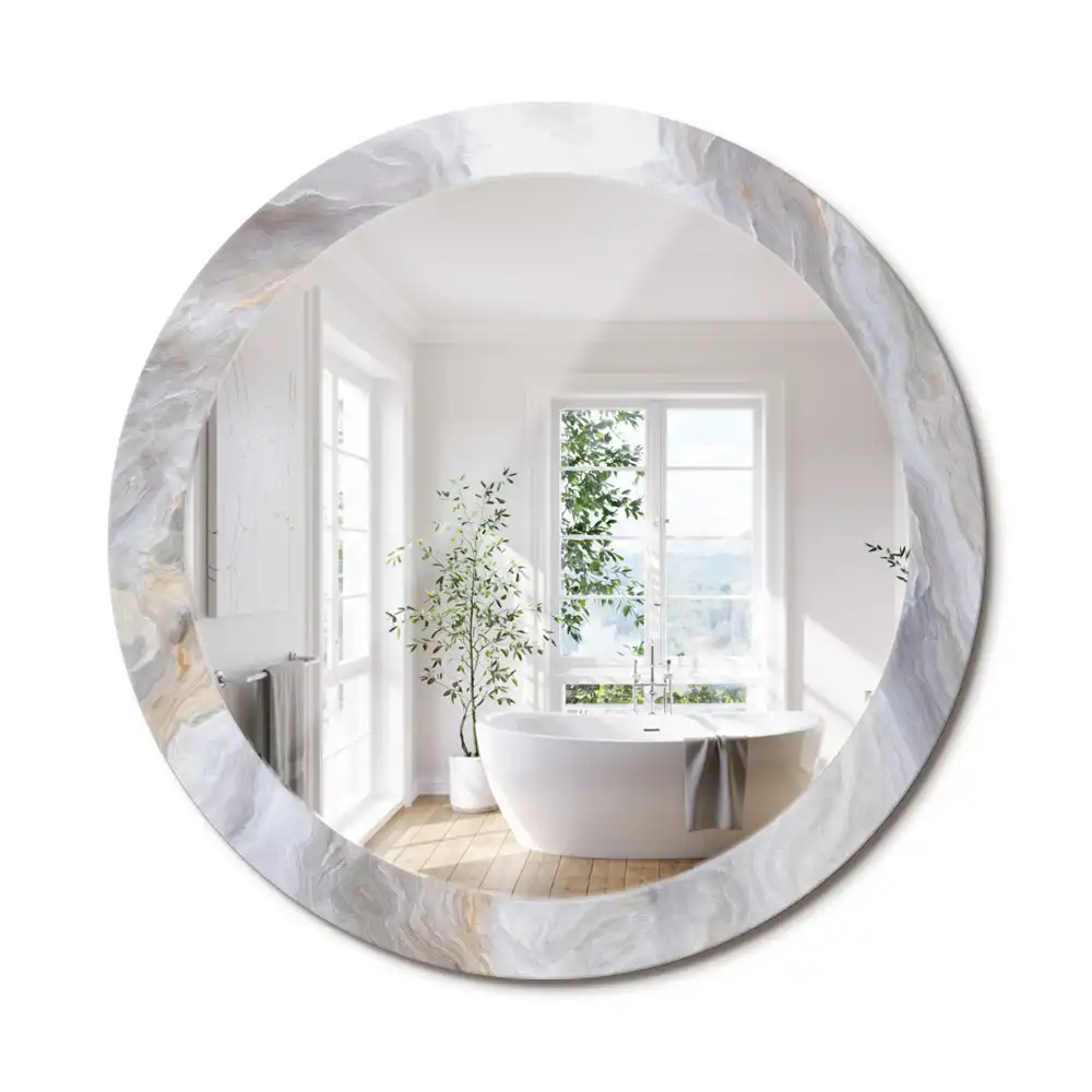 Miroir rond cadre imprimé marbre abstrait