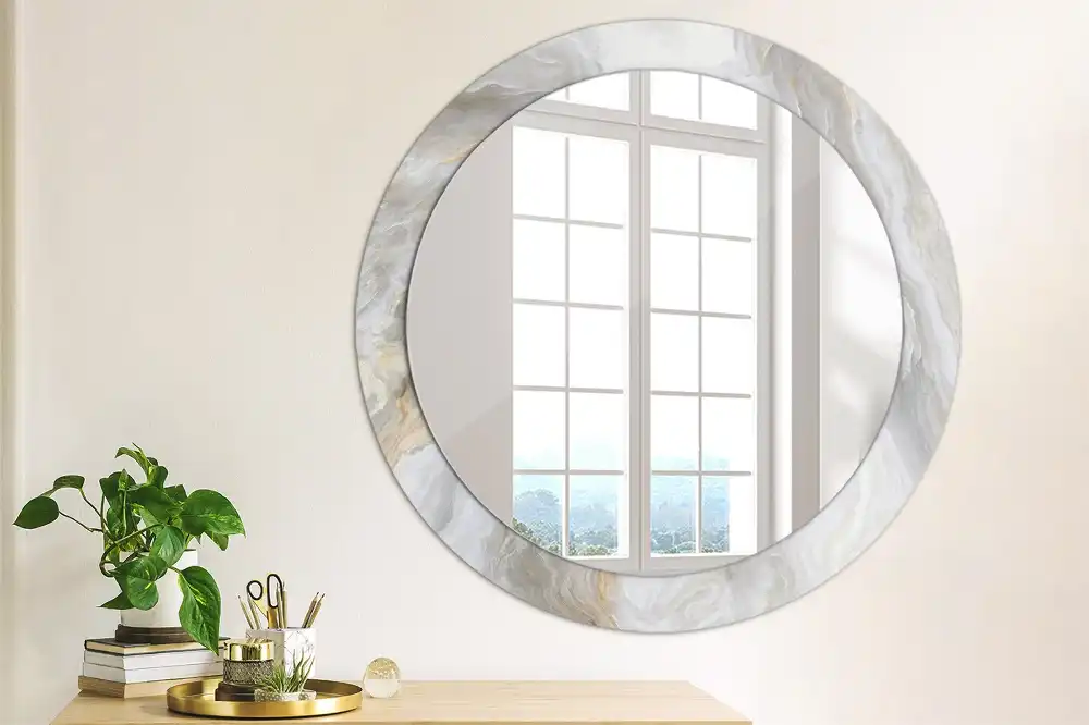 Miroir rond cadre imprimé marbre abstrait