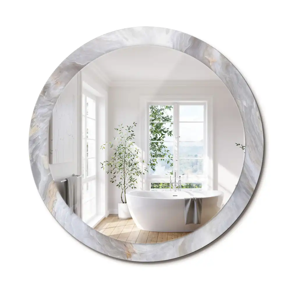 Miroir rond cadre imprimé marbre abstrait