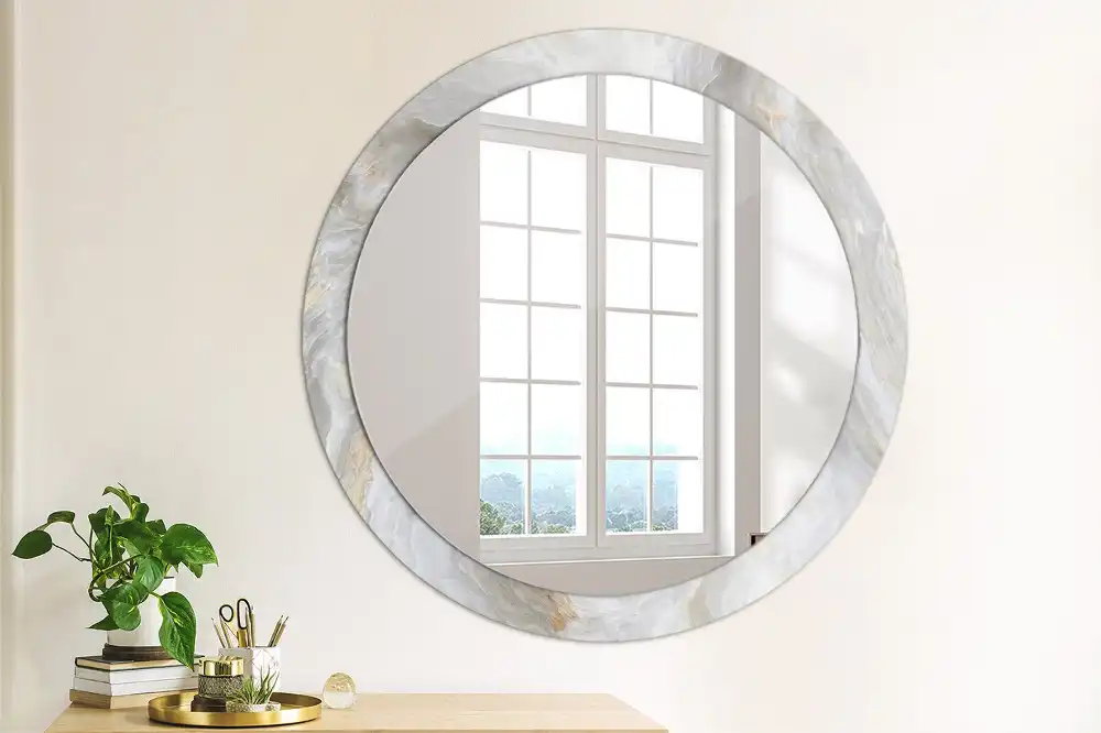 Miroir rond cadre imprimé marbre abstrait