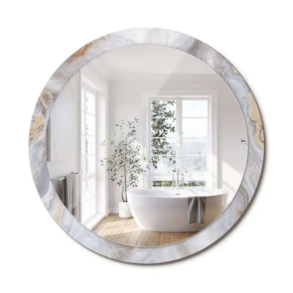 Miroir rond cadre imprimé marbre abstrait