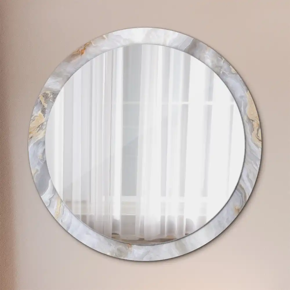 Miroir rond cadre imprimé marbre abstrait