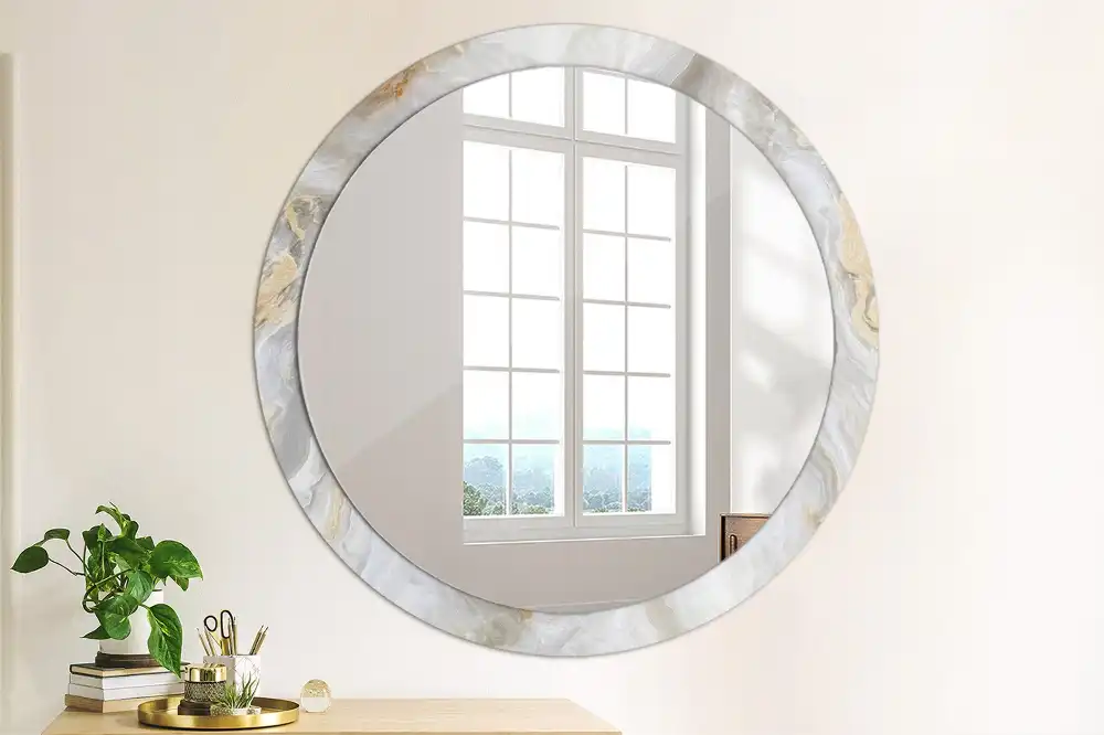 Miroir rond cadre imprimé marbre abstrait