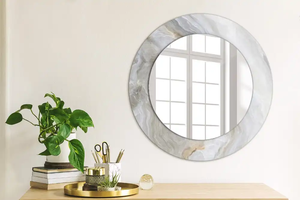 Miroir rond cadre imprimé marbre abstrait