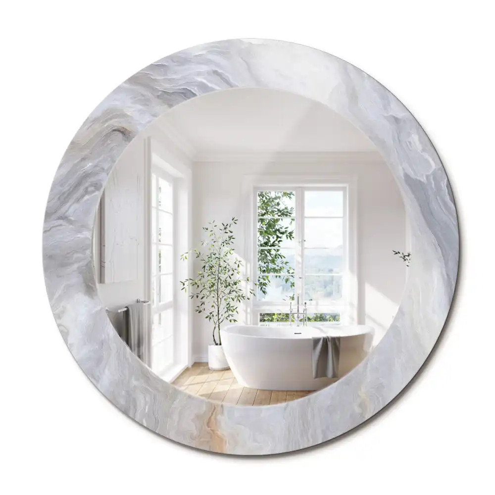Miroir rond cadre imprimé marbre abstrait