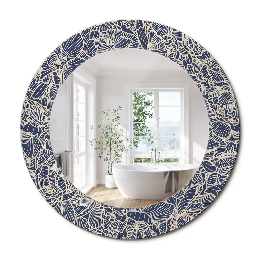 Miroir rond cadre imprimé fleurs