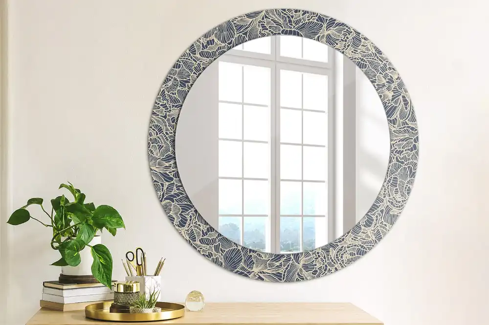 Miroir rond cadre imprimé fleurs