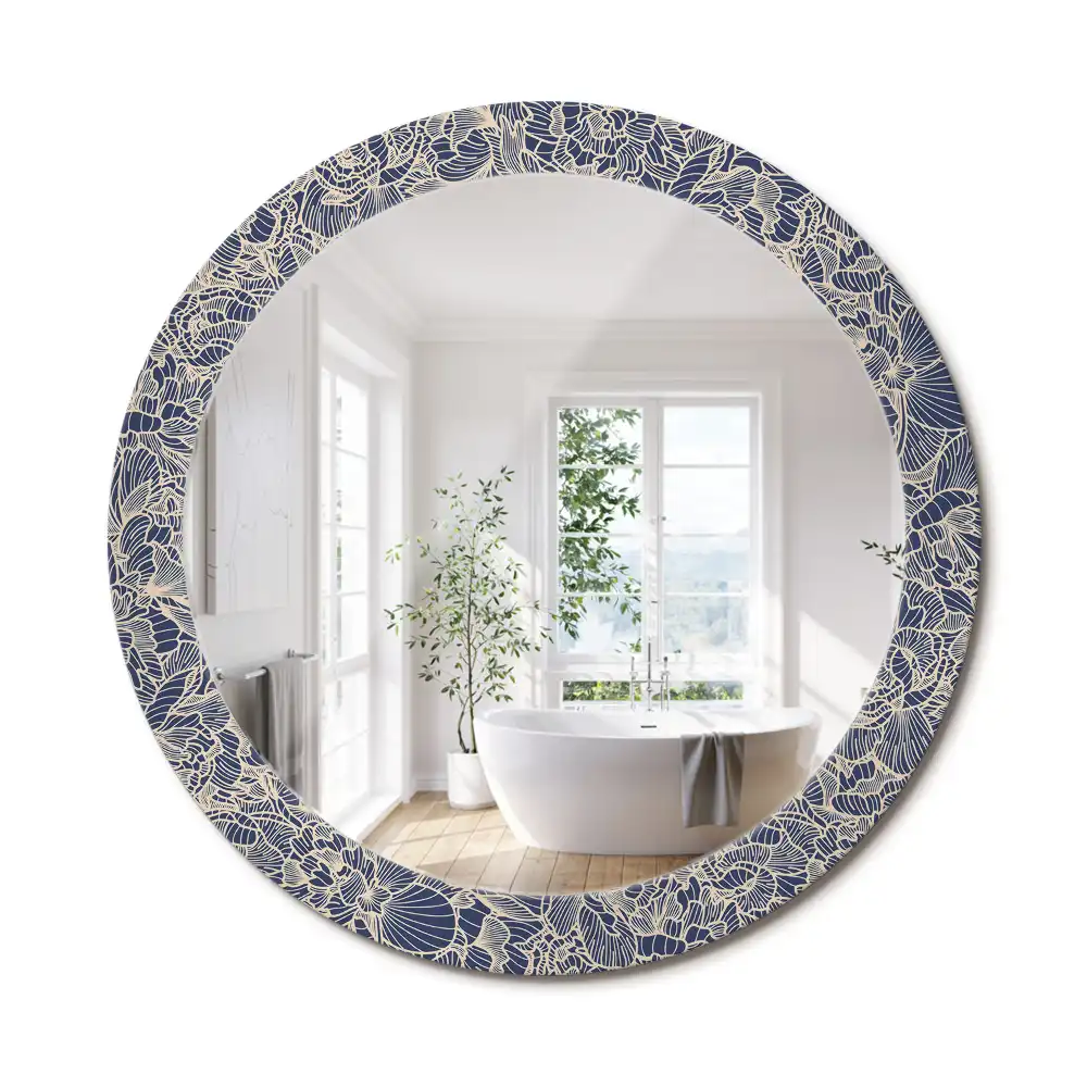 Miroir rond cadre imprimé fleurs