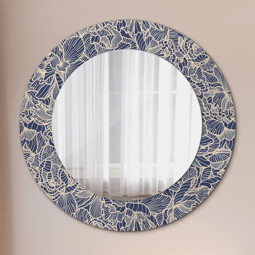 Miroir rond cadre imprimé fleurs