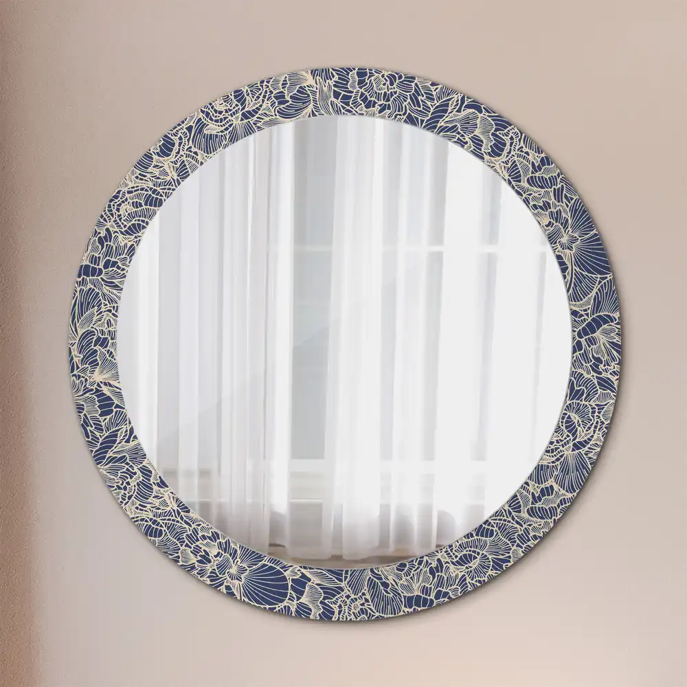 Miroir rond cadre imprimé fleurs