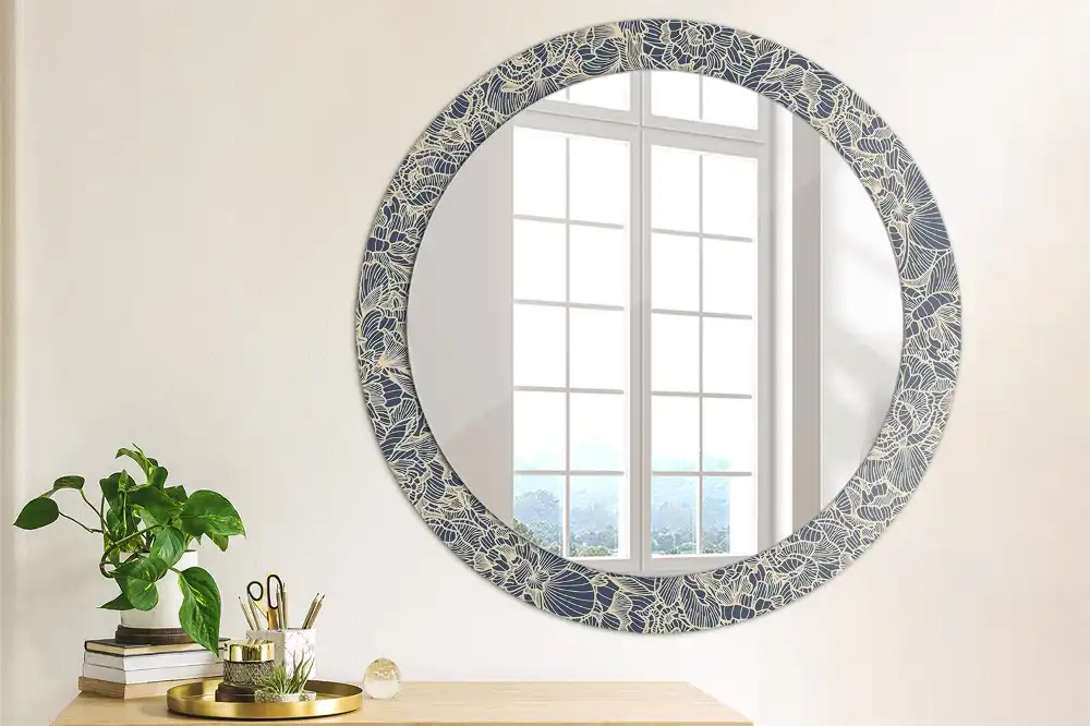 Miroir rond cadre imprimé fleurs