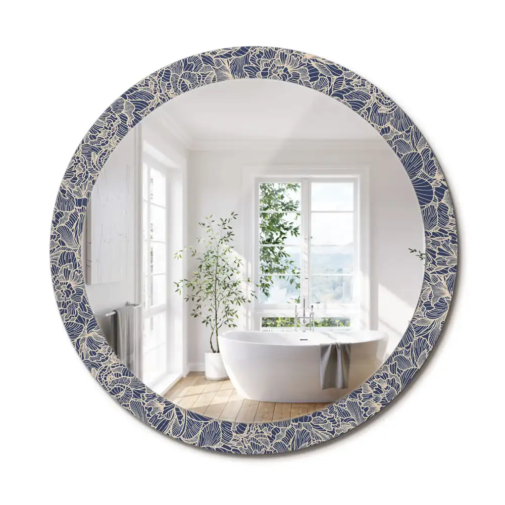 Miroir rond cadre imprimé fleurs
