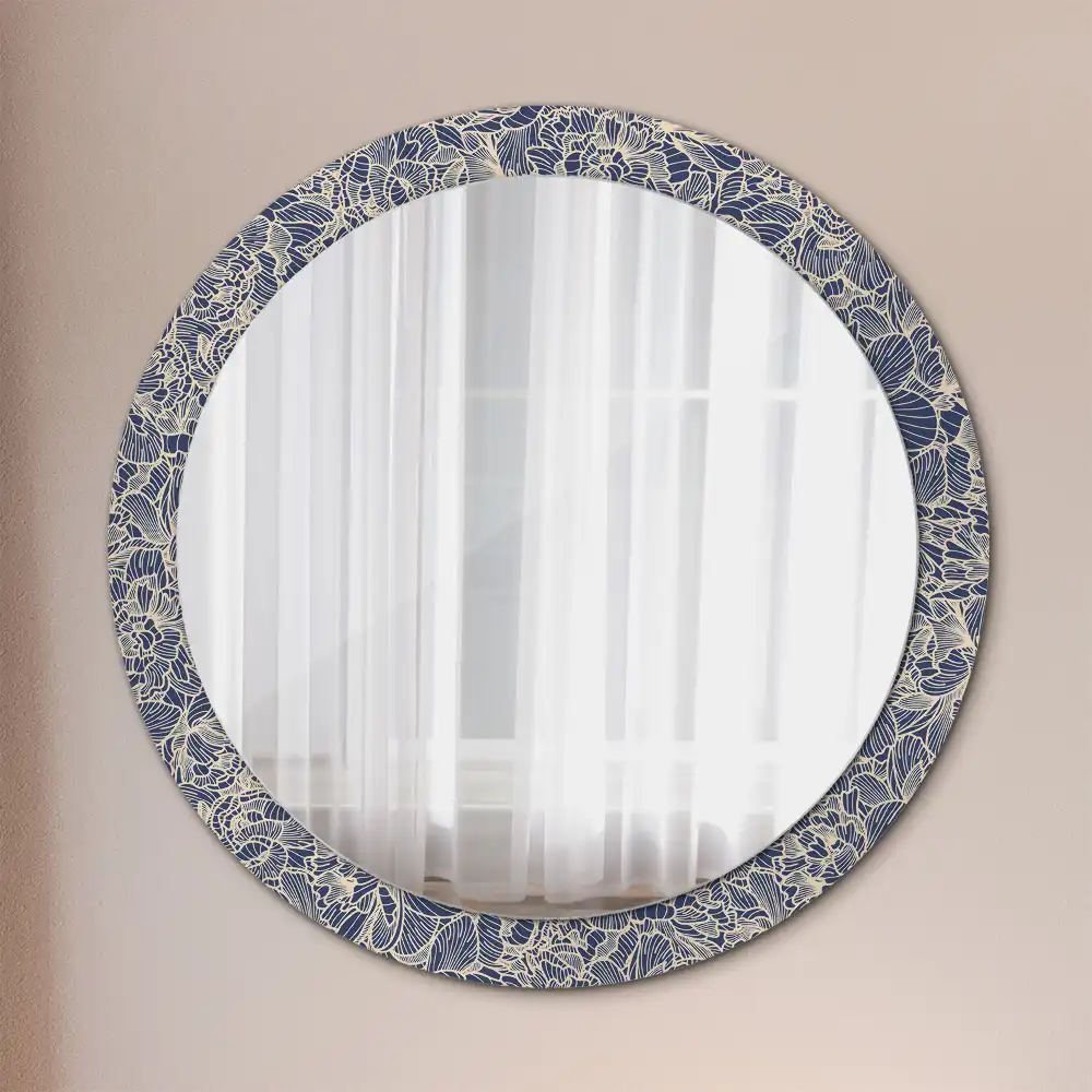 Miroir rond cadre imprimé fleurs