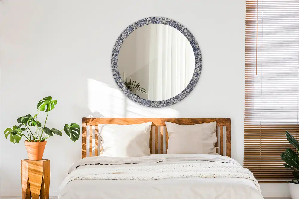 Miroir rond cadre imprimé fleurs