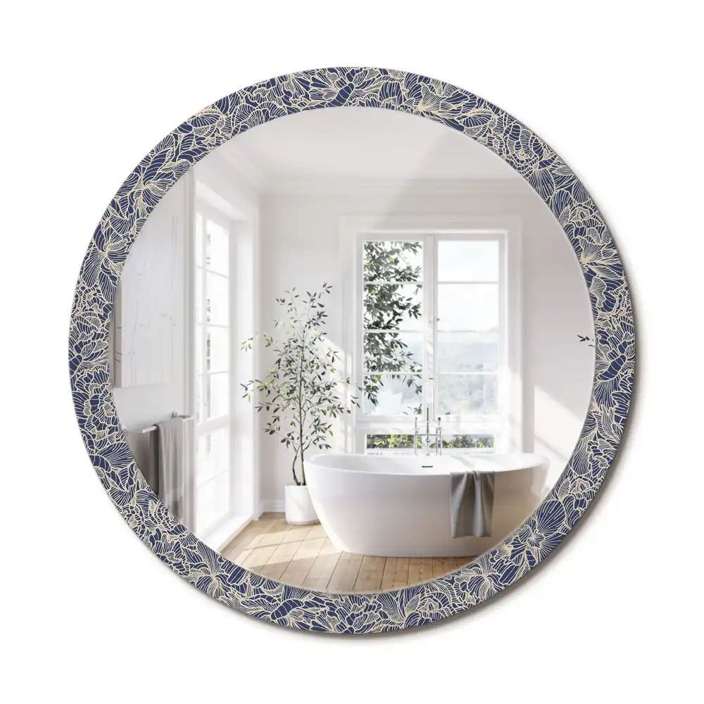 Miroir rond cadre imprimé fleurs
