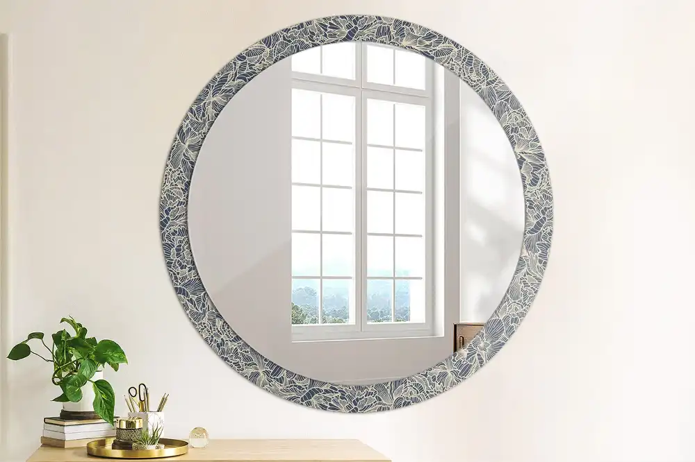 Miroir rond cadre imprimé fleurs