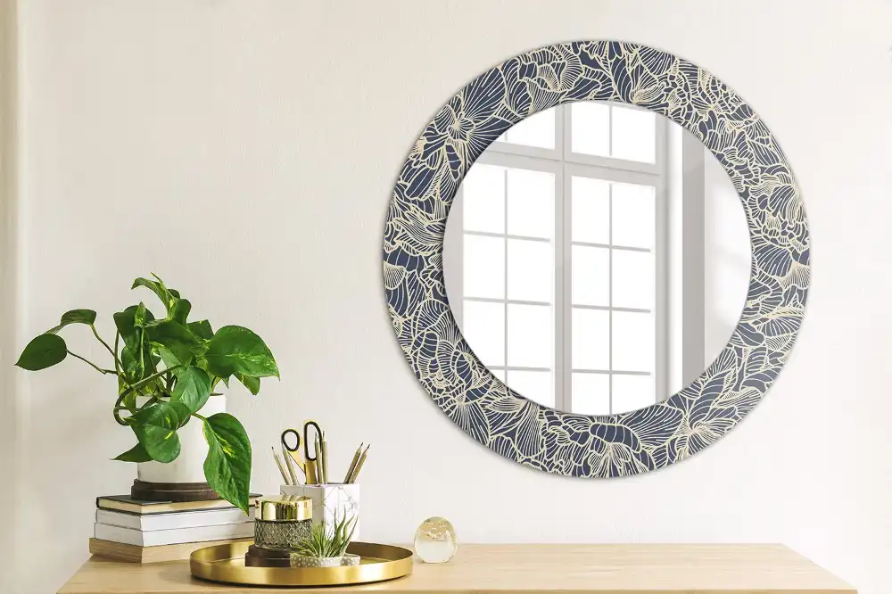 Miroir rond cadre imprimé fleurs