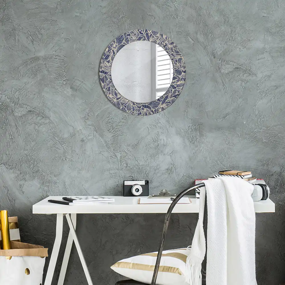 Miroir rond cadre imprimé fleurs