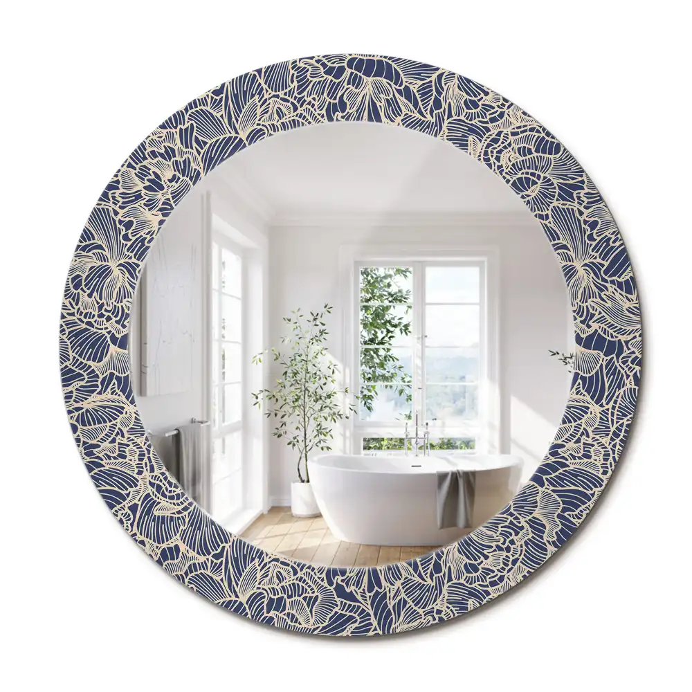 Miroir rond cadre imprimé fleurs