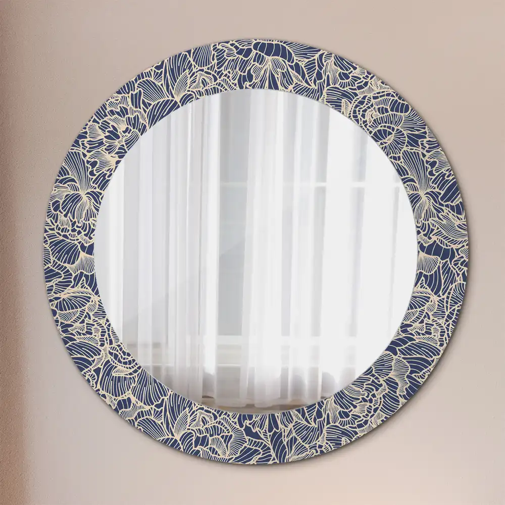 Miroir rond cadre imprimé fleurs