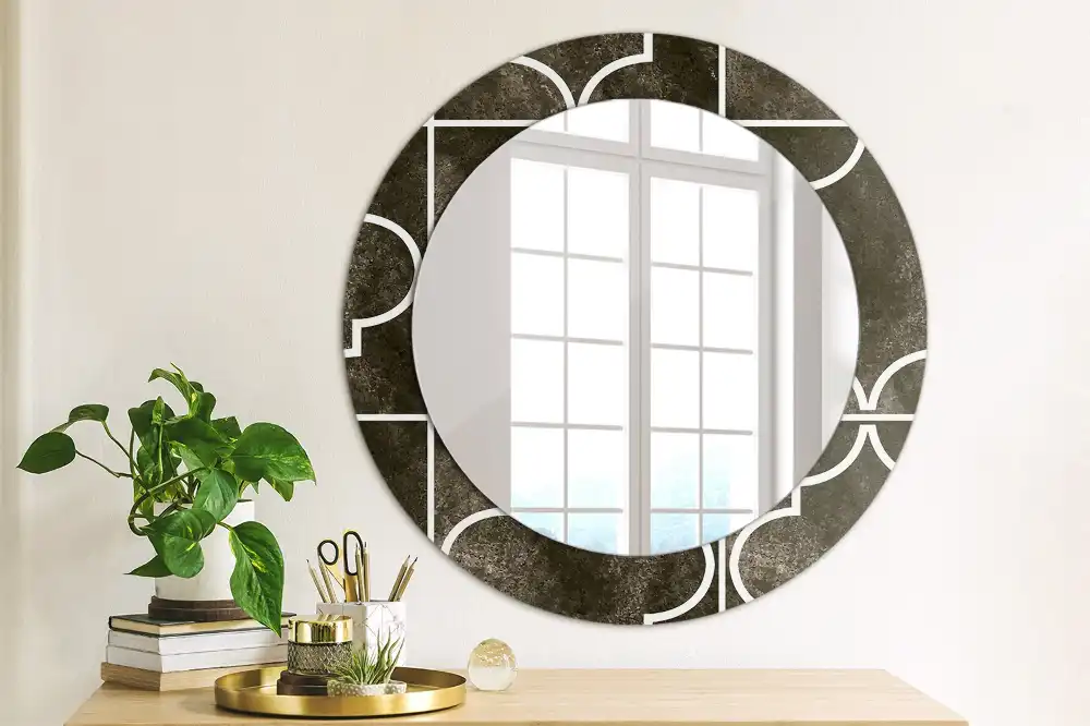 Miroir rond cadre imprimé motif antique