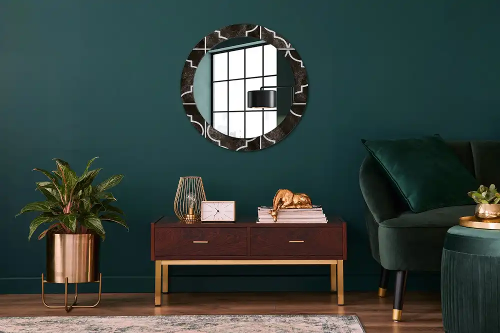 Miroir rond cadre imprimé motif antique