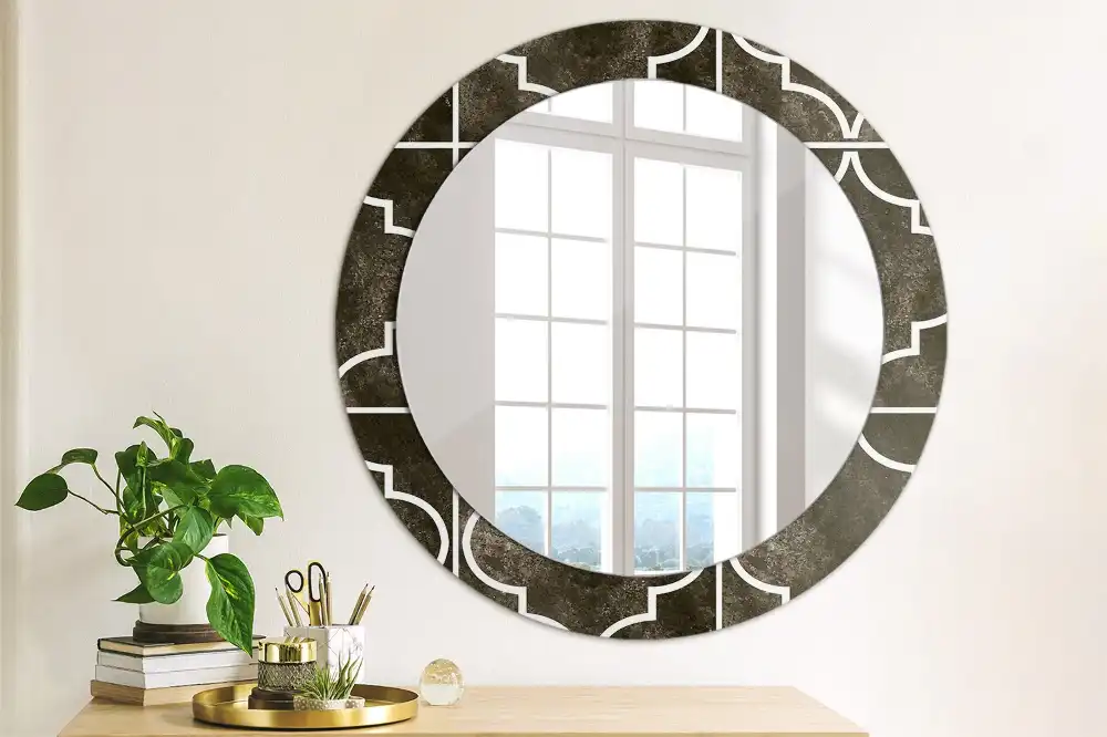 Miroir rond cadre imprimé motif antique
