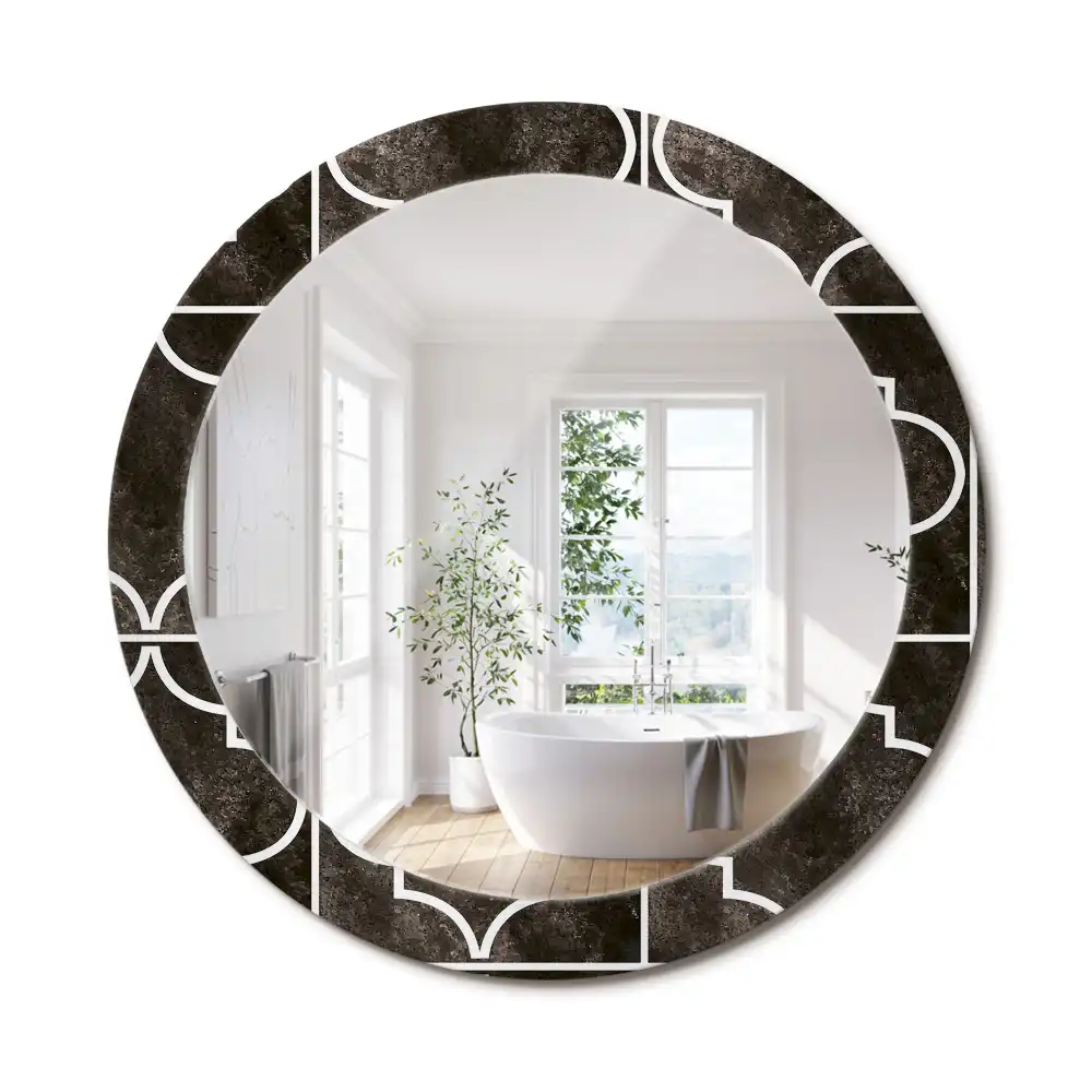 Miroir rond cadre imprimé motif antique