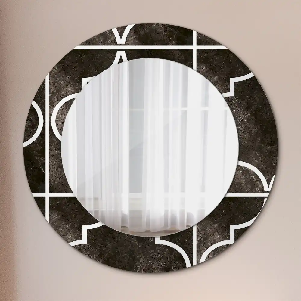 Miroir rond cadre imprimé motif antique